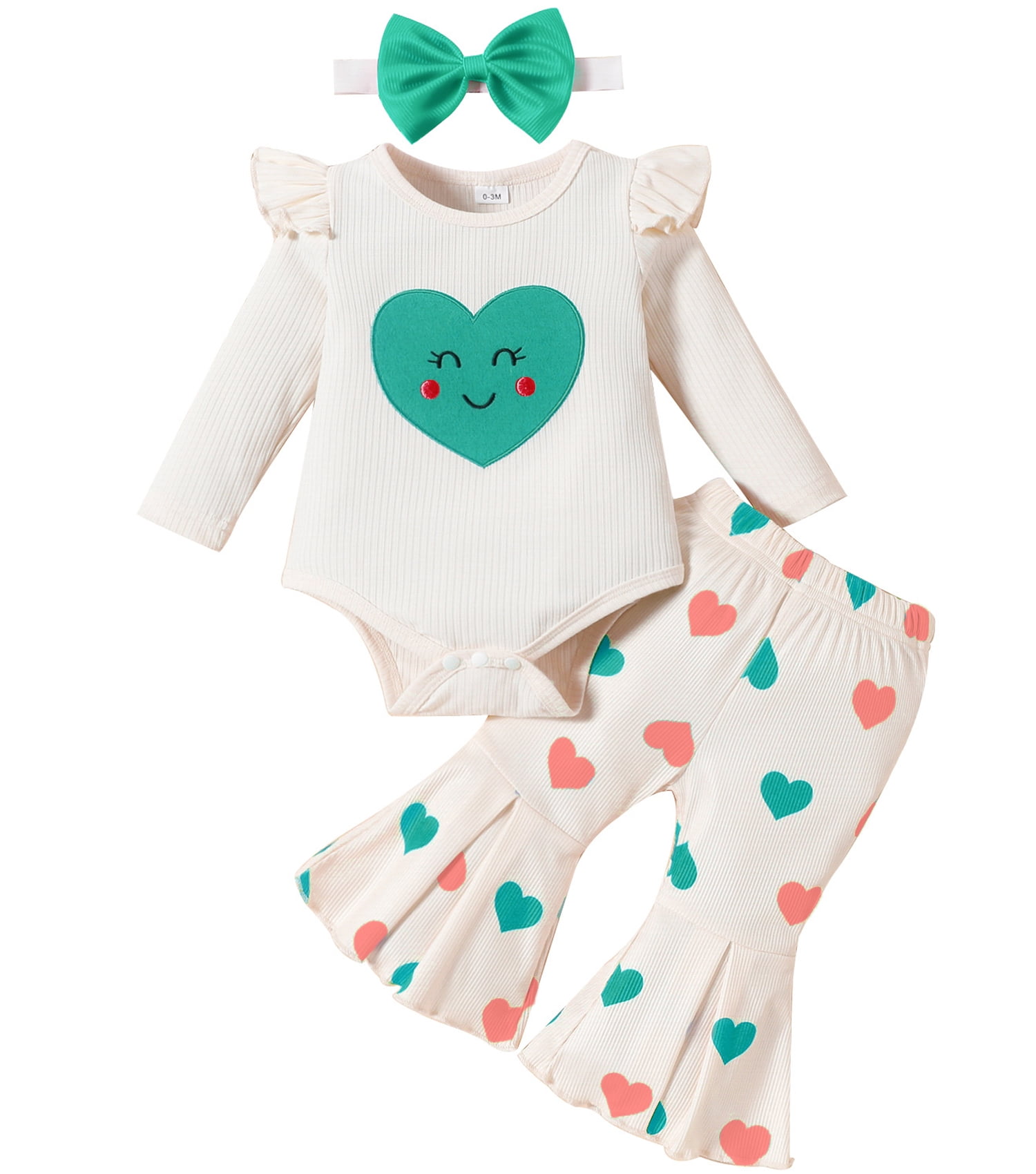 LAPAKIDS Newborn Baby Girls Clothes Long Sleeve Romper Flare Pants