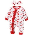 thumbnail image 1 of LAPAKIDS Newborn Baby Girls Rompers Clothes Outfits 0-3 Month Heart Letter Print Bodysuit Jumpsuit Playsuit Headband Infant Girl Sets, 1 of 7