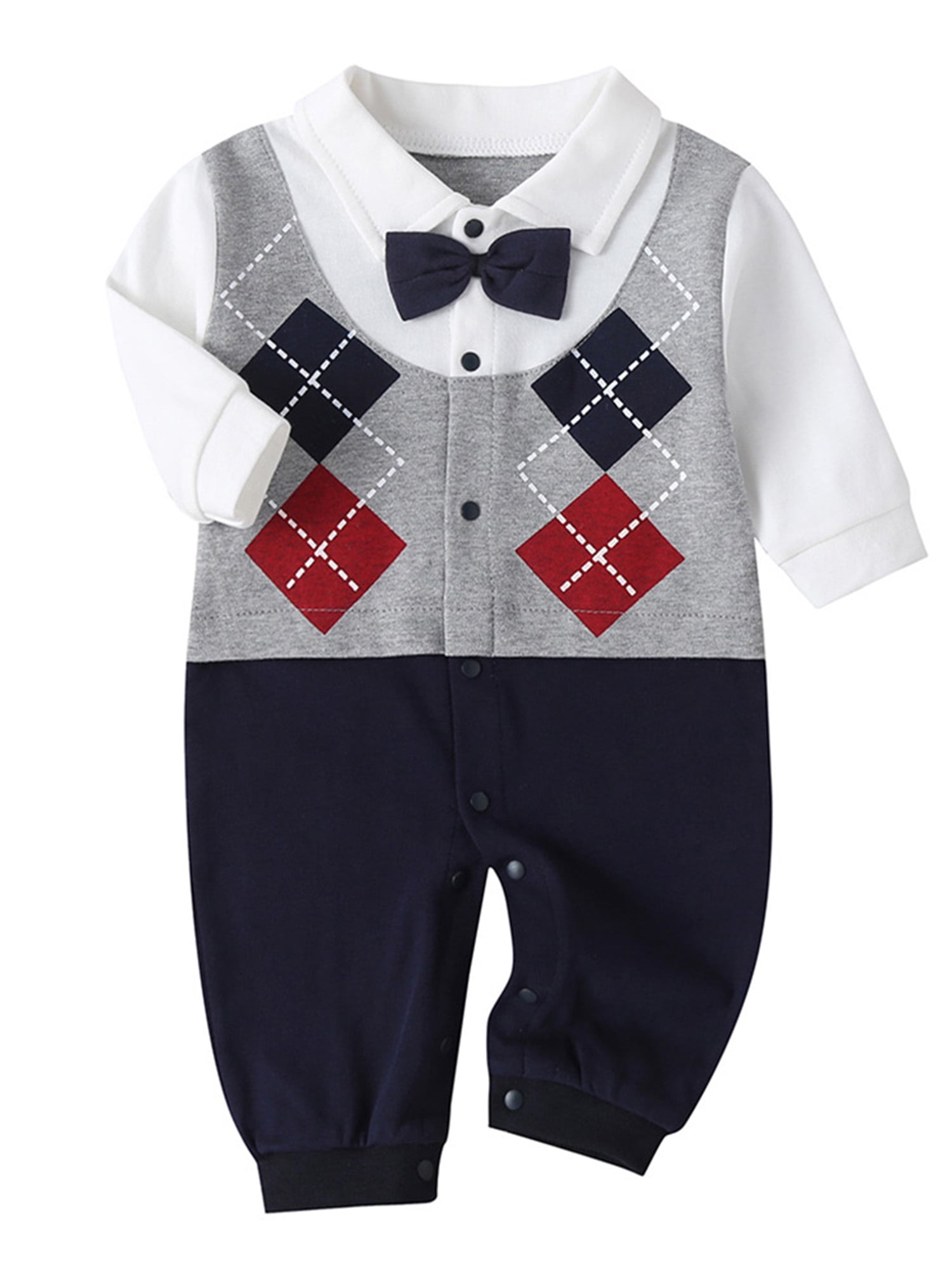 KIDS Newborn Baby boy bodysuits Long Sleeve Gentlemen Romper Jumpsuit 3-6 Months