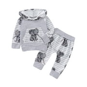 LAPAKIDS Newborn Infant Baby Boy Hooded Sweatshirt Tops Pants Clothes Outfits 2PCS Set 0-3 Months