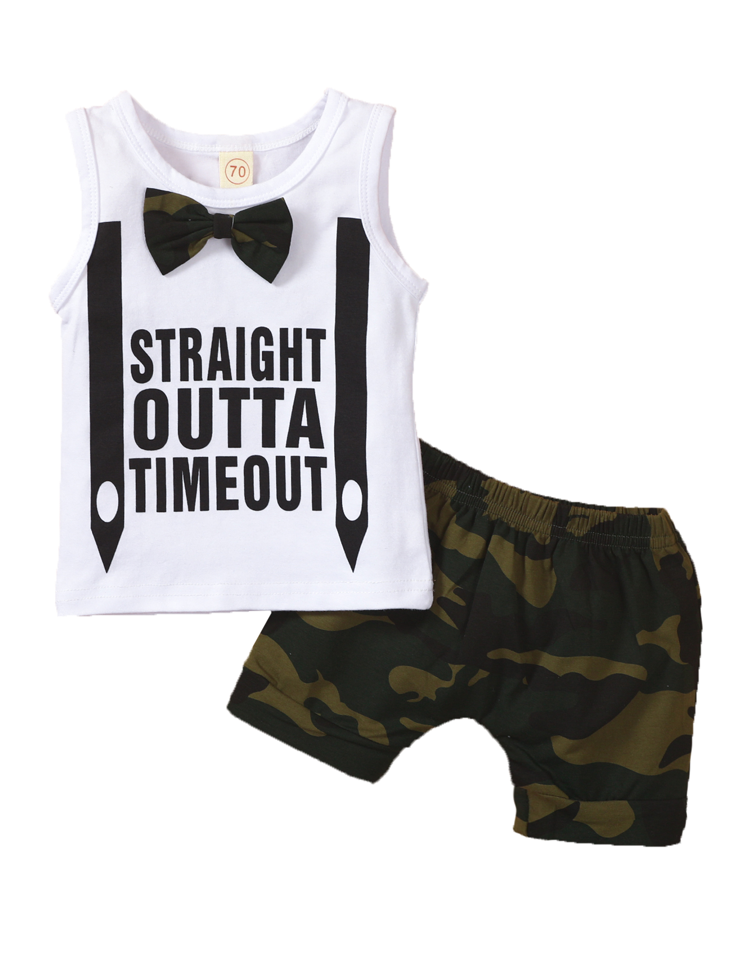 LAPAKIDS Newborn Infant Baby Boy Sleeveless Top + Camo Shorts Pants