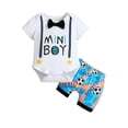 thumbnail image 1 of LAPAKIDS Newborn Infant Baby Boy Summer Clothes Short Sleeve Letters Printed Romper and Shorts Outfit 3-6 Months, 1 of 6