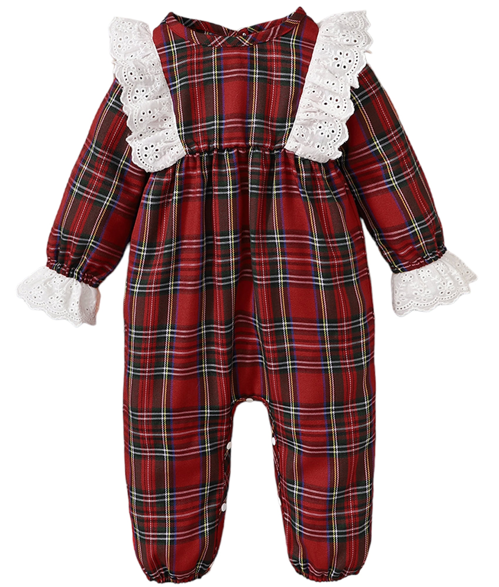 LAPAKIDS Newborn Infant Baby Girl Christmas Clothes Plaid Pattern Lace