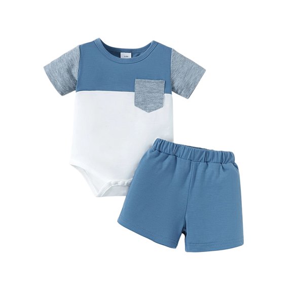 LAPAKIDS Summer Newborn Baby Boy Clothes Set Infant Short Sleeve Tops Shorts 2PCS,12-18 Months