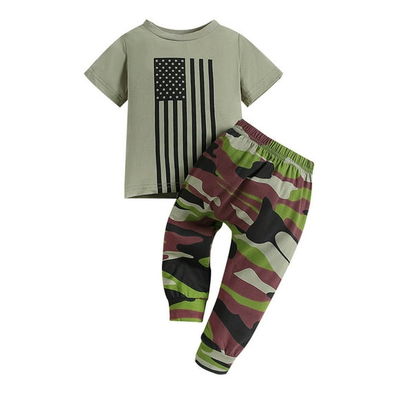 LAPAKIDS Toddler Baby Boy Outfits Clothes Tops T-Shirt + Camo Print Pants Summer Clothes Set 12-18 Months
