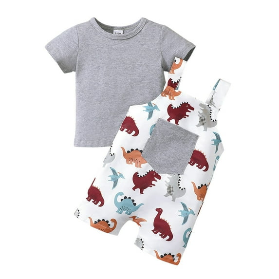 LAPAKIDS Toddler Baby Boys Clothes T-Shirt and Animals Print Short Overall Outfit Set Summer 12-18 Months