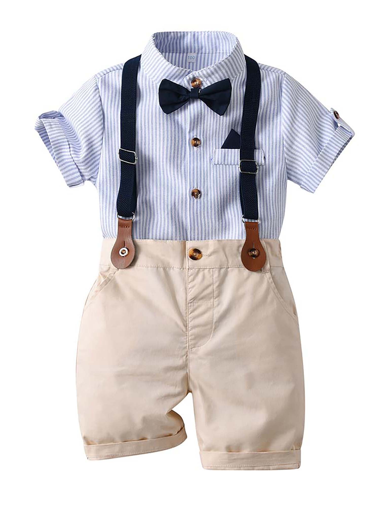 LAPAKIDS Toddler Boy Formal Clothes Striped Short Sleeve Shirt