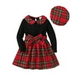thumbnail image 1 of LAPAKIDS Toddler Girl Clothes 4-5T Long sleeve Top + Skirt + Hat Plaid Christmas Outfits, 1 of 7