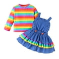 thumbnail image 1 of LAPAKIDS Toddler Girl Clothes Outfits 2T-3T Rainbow Striped Long Sleeve Tops & Suspender Skirt 2Pcs Set, 1 of 7