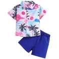 thumbnail image 1 of LAPAKIDS Toddler Kids Boy Summer Clothes 6-7 T Hawaiian Summer Short Sleeve Button Down Shirt Top Shorts Outfits Set, 1 of 7