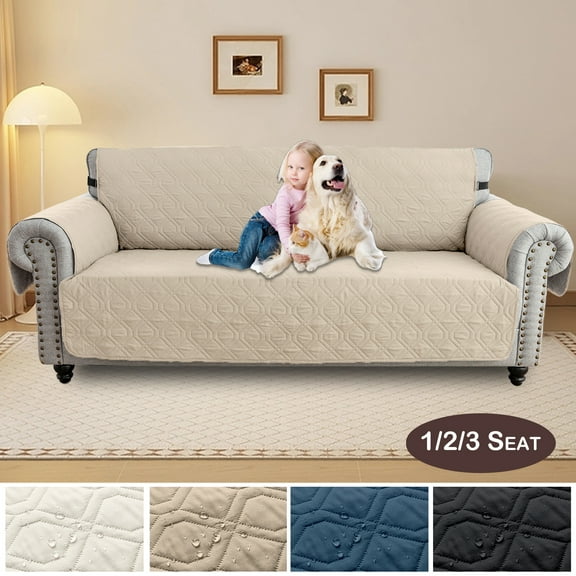 LAPAMAX 100% Waterproof Quilted Couch Slipcover Non Slip Arm Sofa Cover with Side Pocket Storage Furniture Protector for Dogs, Children, Pets