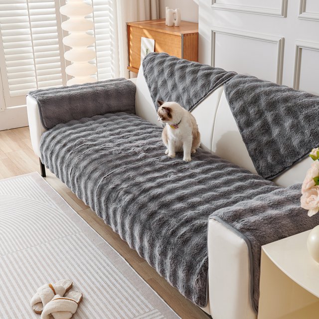 LAPAMAX Shaggy Faux Fur Sofa Cover Soft Thick NonSlip Sectional Couch Cover Solid Color Plush