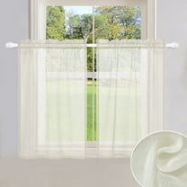 LAPAMAX Short Window Curtains Set for Kitchen Living Room 2 Panels Rod Pocket Tier Sheer Drapes Waterproof Cafe Curtains,Beige,33''*30''