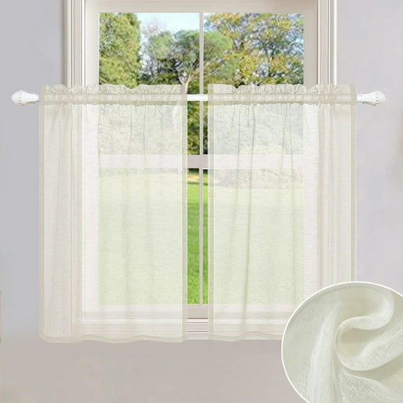 LAPAMAX Short Window Curtains Set for Kitchen Living Room 2 Panels Rod Pocket Tier Sheer Drapes Waterproof Cafe Curtains,Beige,33''*30''