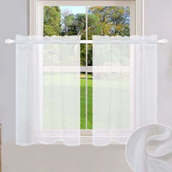 LAPAMAX Short Window Curtains Set for Kitchen Living Room 2 Panels Rod Pocket Tier Sheer Drapes Waterproof Cafe Curtains,White,33''*24''