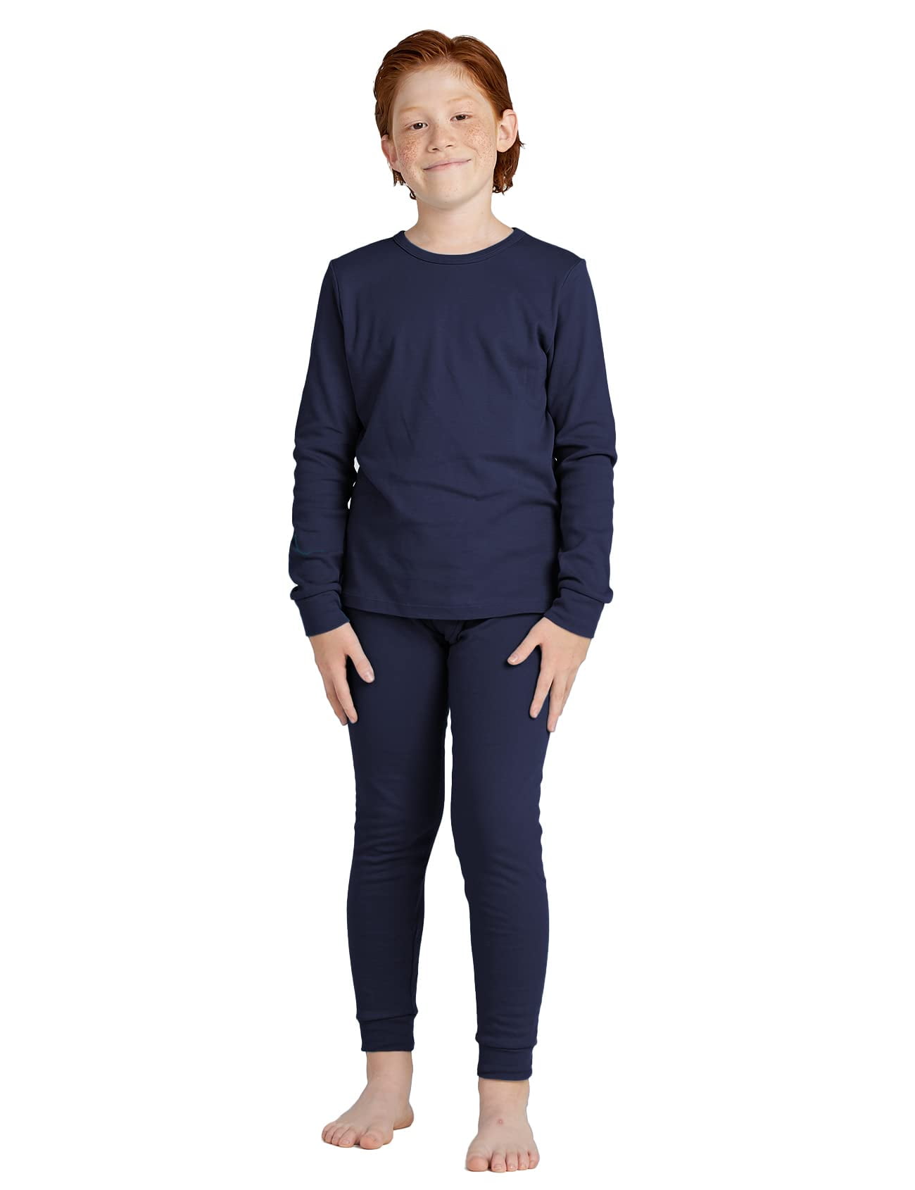 LAPASA Boys 100% Cotton Thermal Underwear Set, Long Johns, Base Layer Top &  Bottom(Navy Blue,13 Years) 