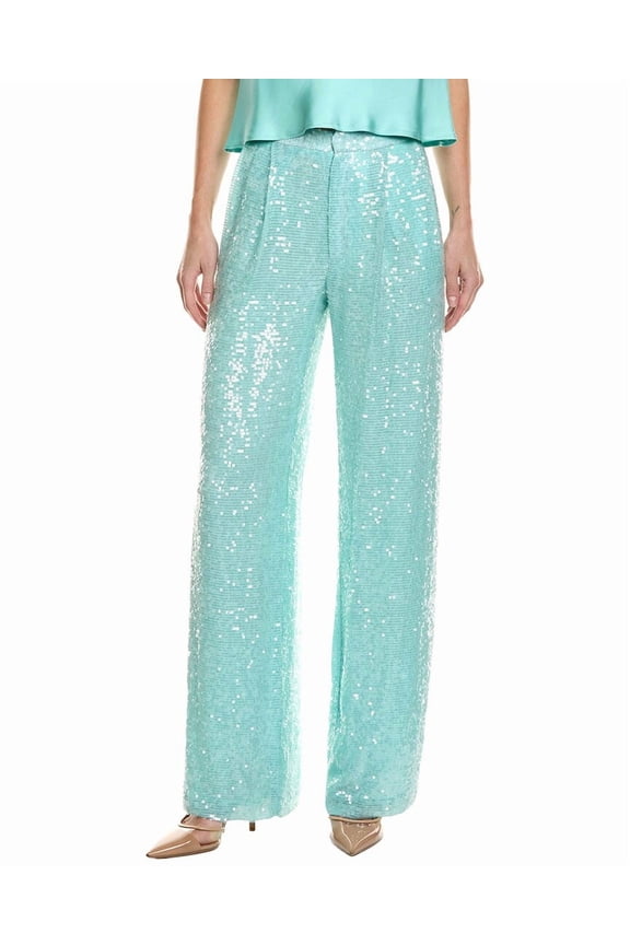 womens Sequin High-Waist Trouser, 8, Green