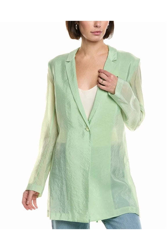 womens Sheer Silk-Blend Blazer, 14, Green