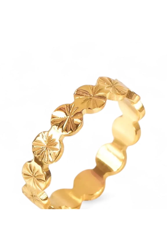 JEWELRY 18K Yellow Gold-Plated Dainty Flower Band Ring for Women, Size 6