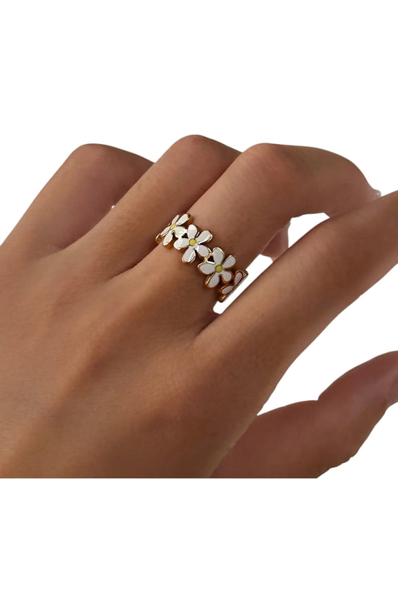 JEWELRY Flower Band Yellow Gold Plated Ring for Women, Size 6