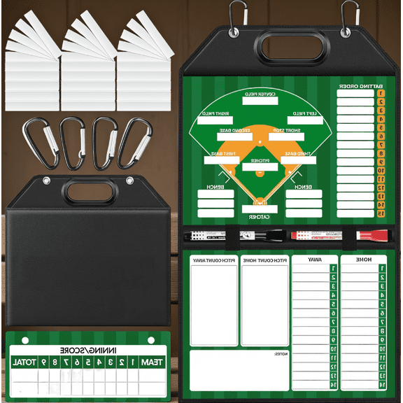 LAPTOM MAX 1 Pack Magnetic Baseball Lineup Board, Foldable Dugout Display with Carry Handle, Leather-Covered Strategy Planner for Coaches
