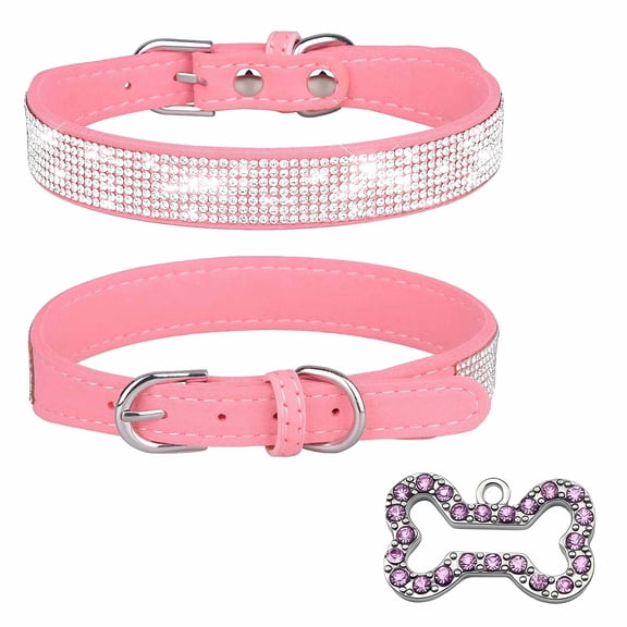 LAPTOM MAX 1 Pack Pink Rhinestone Pet Collar with Bone Pendant, Adjustable for Small Pets, Size S