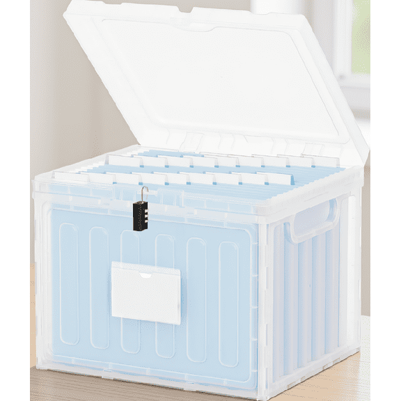 LAPTOM MAX 1-Pack Plastic File Box with Lid, Letter-Size Hanging File Folder Organizer, Lockable, Stackable, Clear, Large