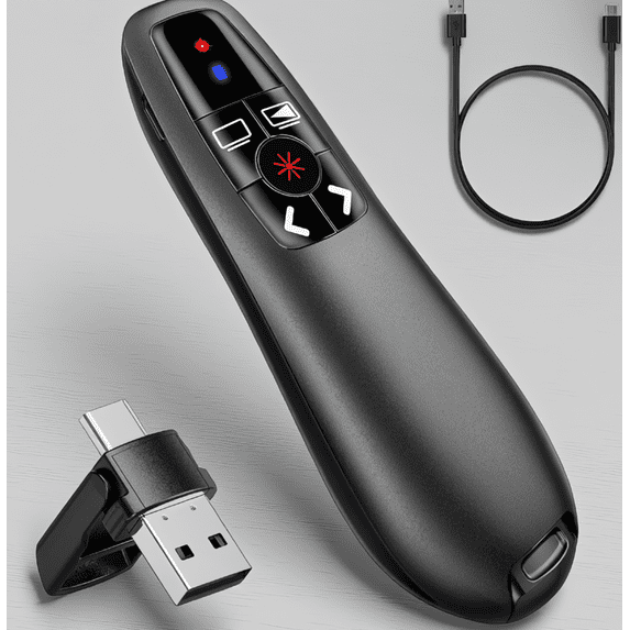 LAPTOM MAX 1 Pack Wireless Presentation Clicker, 2-in-1 USB-C RF 2.4GHz Slide Advancer with Pointer, Volume Control, Rechargeable