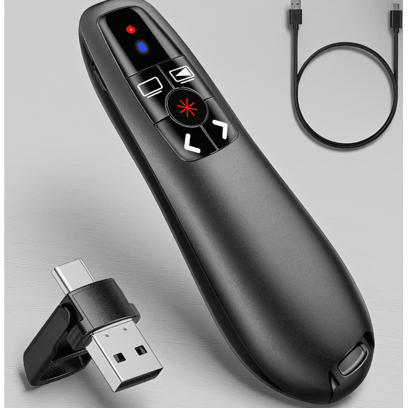 LAPTOM MAX 1 Pack Wireless Presentation Clicker, 2-in-1 USB-C RF 2.4GHz Slide Advancer with Pointer, Volume Control, Rechargeable