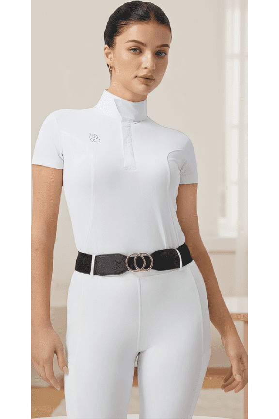 1-Pack Women's Short Sleeve Equestrian Show Shirt UPF 50+ Seamless Fitted Horse Riding Top with Half-Placket