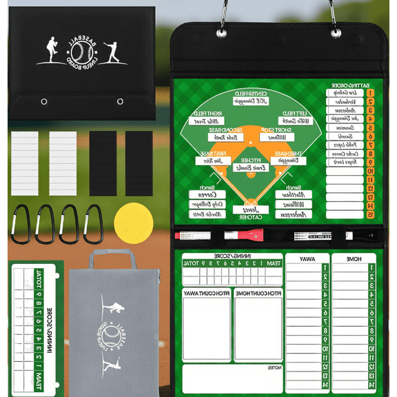 LAPTOM MAX 1 Set Magnetic Baseball Softball Lineup Board, Foldable Dugout Coaching Clipboard with 40 Magnetic Name Cards & Markers, Leather Cover