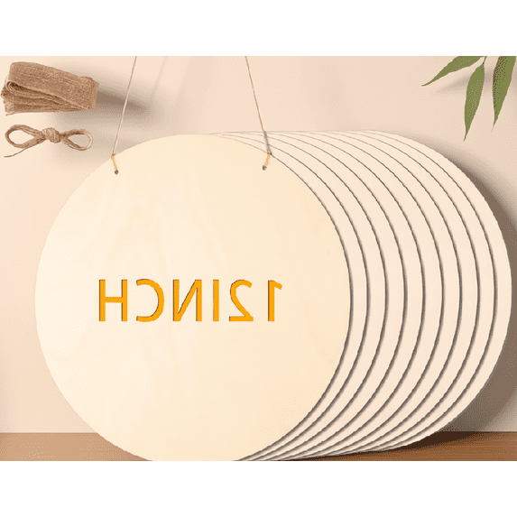 LAPTOM MAX 10 12 Inch Unfinished Wood Circles, Blank Wood Rounds for DIY Crafts, Door Hanger, Wood and Painting with Ribbon and Rope