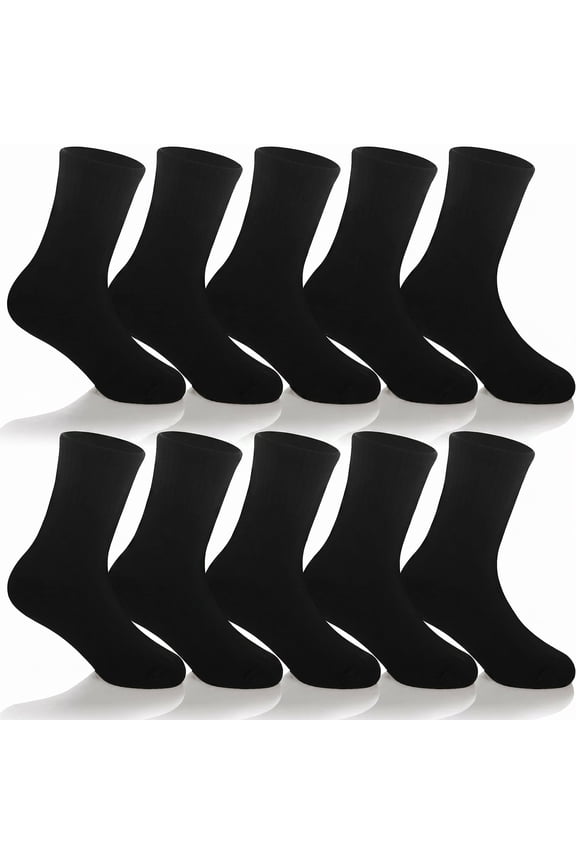 10 Pairs Crew Socks Cotton Athletic School Uniform Socks for Black White Grey