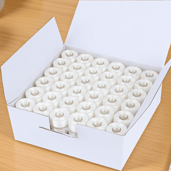 LAPTOM MAX 144-Pack Prewound Bobbin Thread Size A SA156, 60WT Polyester, White, Compatible with Brother Janome Singer Embroidery and Sewing Machines