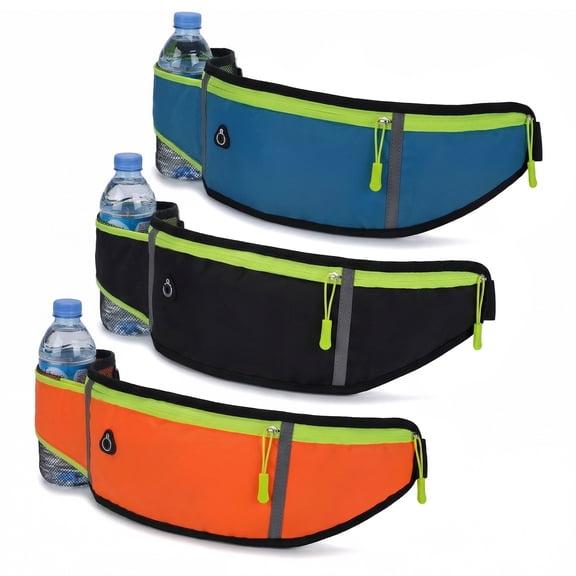 LAPTOM MAX 3 Pack Running Belts for Men Women, Slim Sports Waist Belt Bag with water bottle, Waterproof Money Fanny Pack for Cycling Hiking