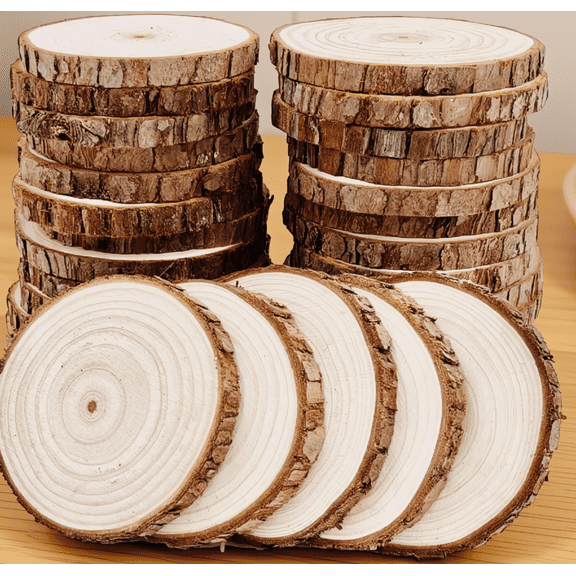 LAPTOM MAX 30 Pack Wood Slices with Bark, 3.5-4 Inch Unfinished Round Pine Circles for DIY Crafts, Wedding and Holiday Decor