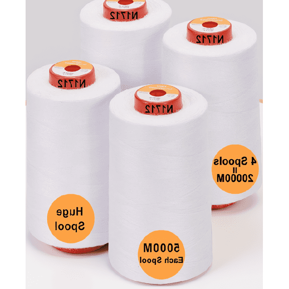 LAPTOM MAX 4 Cones Spun Polyester Sewing Thread, 5500 Yards Each, 40S/2 Tex27, All Purpose for Serger Overlock Quilting, White