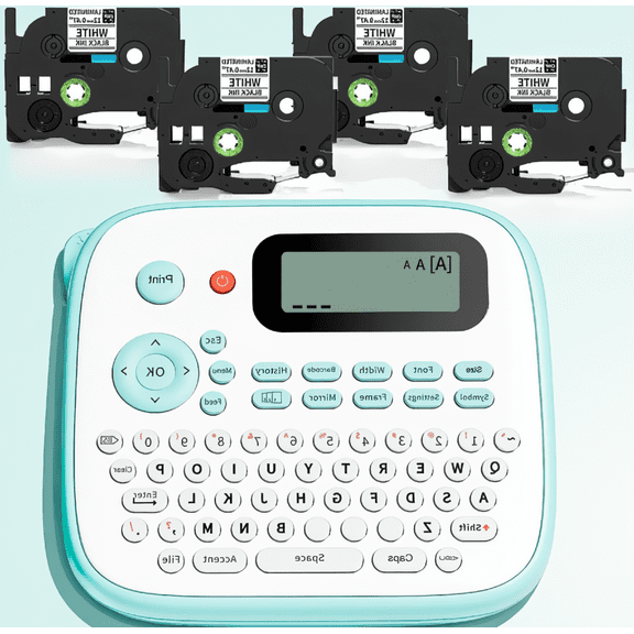 LAPTOM MAX 4-Pack Laminated Tapes Label Maker Machine, 12mm QWERTY Labeler with Waterproof Labels, Barcode Printing, USB-C for Home Office