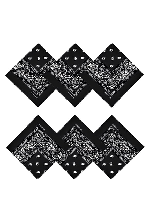 6 Pcs Black Bandana, Cotton Paisley Head Scarf, 22x22 Inch Multipurpose Neck Scarf for Women Men