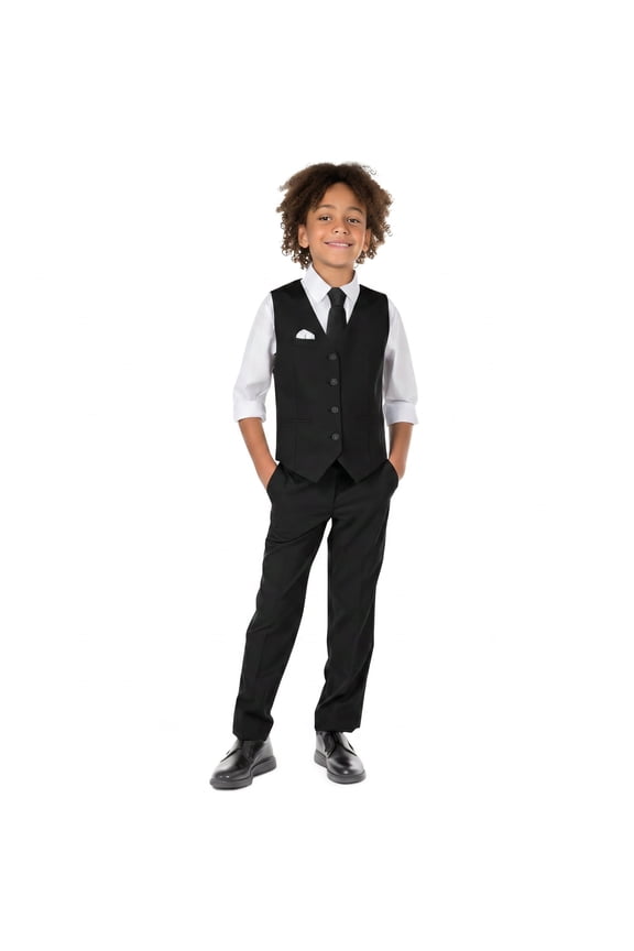 6-Piece Formal Slim Fit Suit Set with Vest, Dress Pants, Dress Shirt, Necktie, Bow Tie and Pocket Square