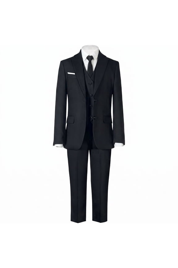 7-Piece Slim Fit Formal Suit Set with Adjustable Waist, Includes Jacket, Pants, Vest, Shirt, Tie, Bow Tie & Pocket Square