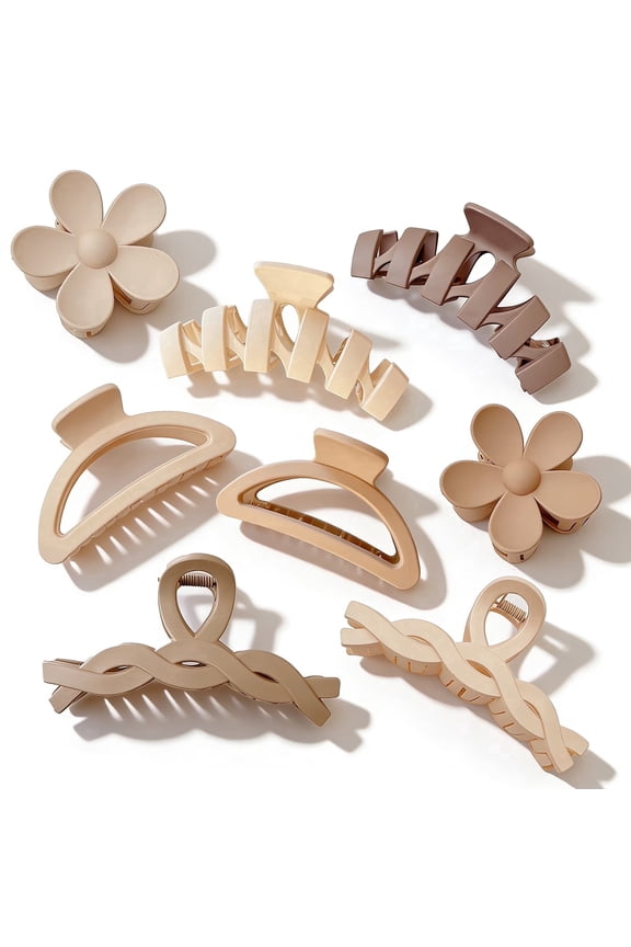 8 Pcs Large Non-Slip Hair Claw Clips for Women in Stylish Colors, Hair Clips for Thick Hair and Curly Styles