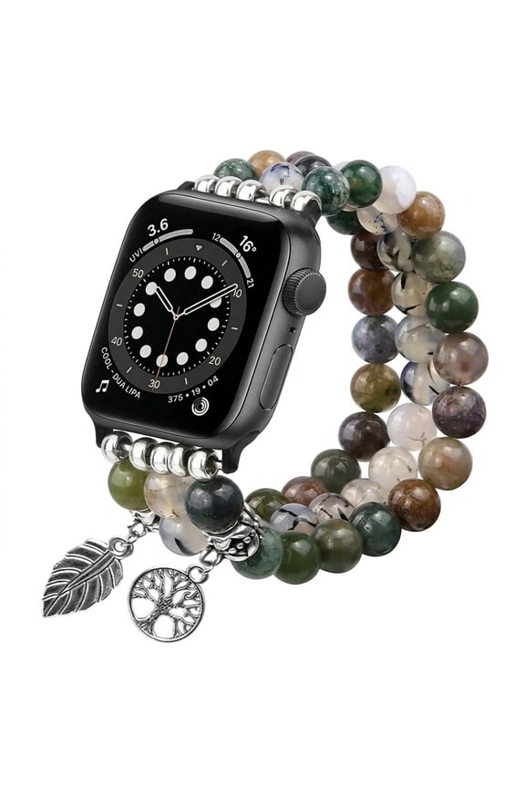 Apple Watch Bands, Beaded Elastic Stretch Strap Bracelet in Natural Stone for Women
