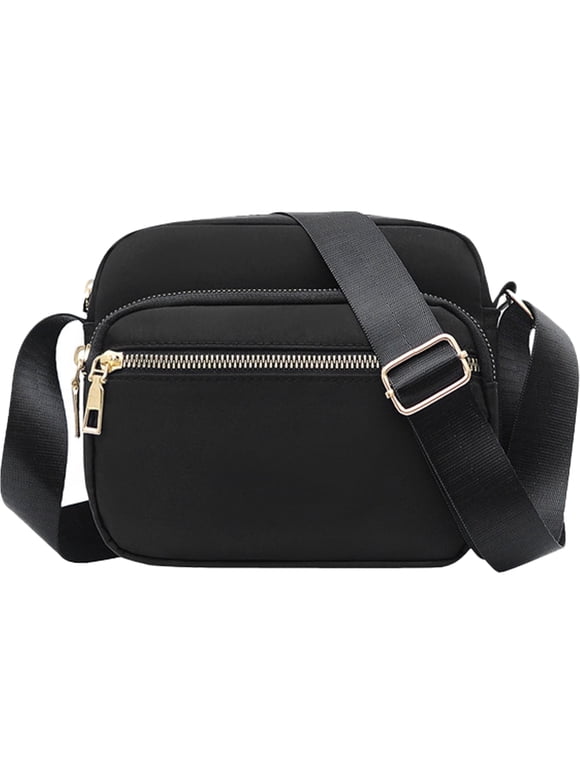 Nylon Crossbody Bag for Women, Multi-Pocket Waterproof Shoulder Handbag Purse, Lightweight Casual Messenger Satchel, Black