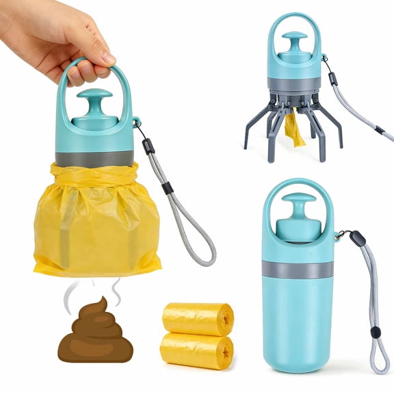 LAPTOM MAX Pooper Scooper for Dogs Portable No Touch Waste Pick-up with 2 Extra Bag Rolls Blue