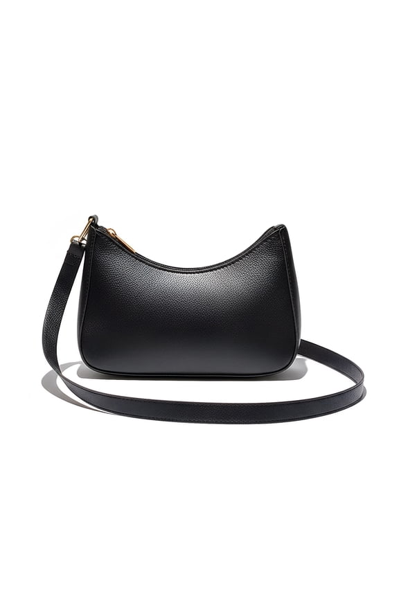 Crescent Bag for Women, Small Leather Shoulder Purse with Extension Strap, Versatile Hobo and Clutch Satchel, Black