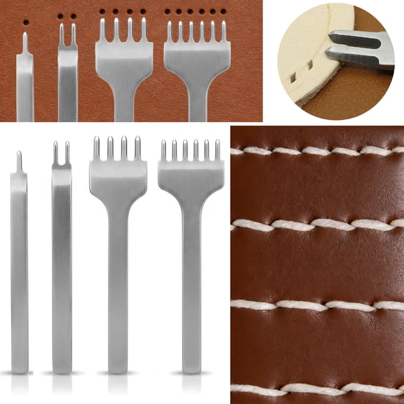 LAPTOM MAX White Steel Leather Stitching Punch, 1/2/4/6 Prong Diamond Pricking Iron Lacing Stitching Chisel Set, 6 mm