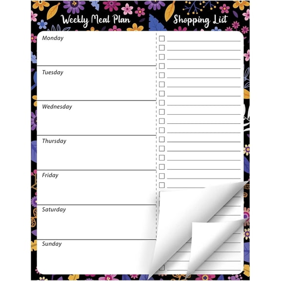 LAPTOM MAX Weekly Meal Planner and Grocery List Pad, 50 Weeks Magnetic Menu Planning, 7" x 9", Floral Design