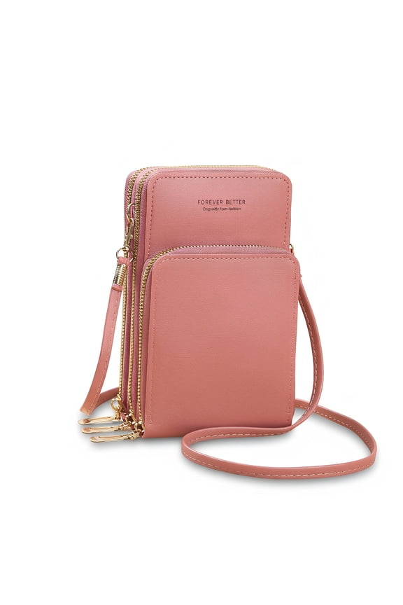 Womens Crossbody Cellphone Pouch, Waterproof Touch Screen Shoulder Bag for iPhone, Pink