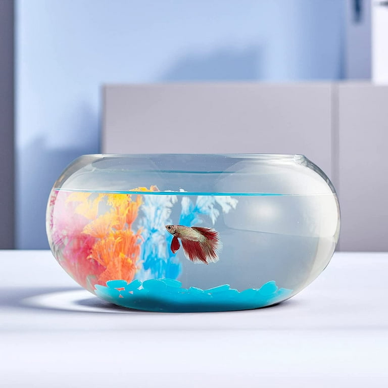 LAQUAL 2 Gallon Glass Fish Bowl with Decor, Include Fluorescent Stones &  Colorful Plastic Trees, High White Glass for Clear View, Small Fish Bowl /Vase/Aquarium for Betta Fish/Goldfish, Nice Home Décor 